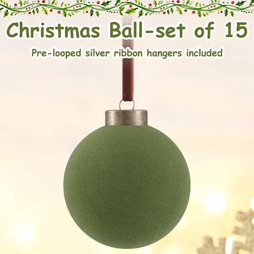 Liliful 15 Pcs Velvet Christmas Balls Bulk Flocked Christmas Tree Ball Ornaments Plastic Xmas Decorative Hanging Ornaments(Green,3.15 Inch) thumbnail 4