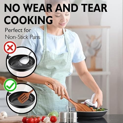 Wooden Spoons for Cooking 10 Pieces Set, Kitchen Utensils Spatula, Wooden Cooking Utensils Spoons, with Spoon Rest, Strainer Spoon, Pasta server, Fried Spatula and Salad Fork, Utensil Holder thumbnail 8