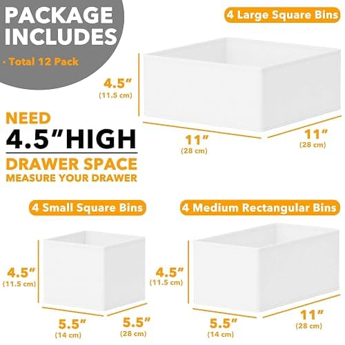 SpaceAid Drawer Organizer Clothes, 12 Pack Dresser Organizer Bins for Nursery, Closet Organization and Storage Dividers for Clothing, Baby Clothes, Underwears, Socks (White) thumbnail 2