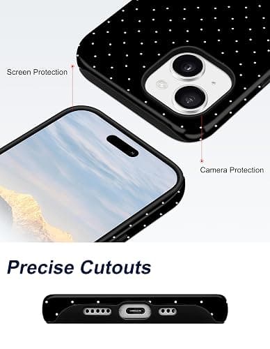 Jusy Compatible with MagSafe Polka Dot Case for iPhone 15, Cute Aesthetic Polka Dots Magnetic Phone Case, Soft TPU and Hard PC Protective Phone Cover for Women Girls (Matte) - Black thumbnail 4