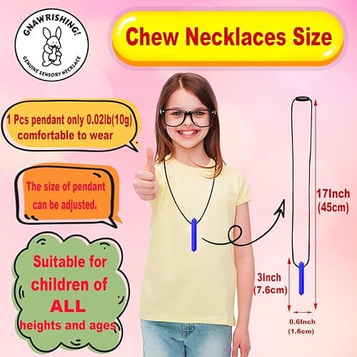 GNAWRISHING Sensory Chew Necklace, 8 Pack Diamond Chew Necklaces for Sensory Kids, Made from Food Grade Silicone for for Autistic, ADHD, Oral Motor Boys and Girls Children (Rainbow Color) thumbnail 6