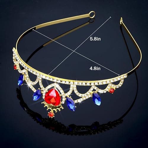 Princess Crown Red Blue Crystal Heart Crown Queen of Hearts Evie Costume Halloween Cosplay Party Tiara Accessories Birthday Tiara thumbnail 2