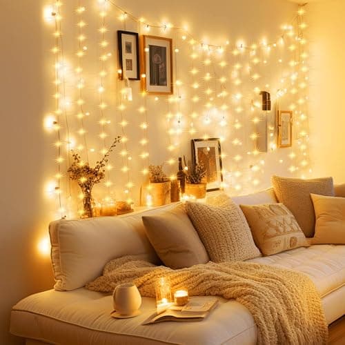 Minetom Curtain Lights, 300 LED Dimmable Fairy Lights with Remote and Timer, 8 Modes, USB Powered String Lights for Room Wall Party Xmas Indoor Decor, Warm White - Warm White - 1 Pack thumbnail 6