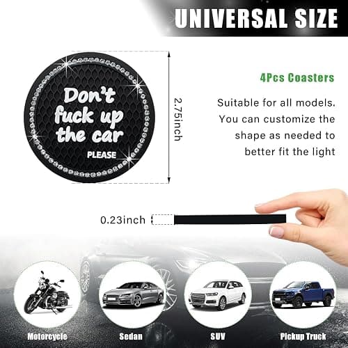 Ziciner 4 Pack Bling Car Cup Holder Coaster, 2.75 Inch Anti-Slip Auto Insert Cup Coaster, Crystal Car Drink Cup Mat Perfect for Women Girls, Universal Interior Decor Accessories (Black) thumbnail 2