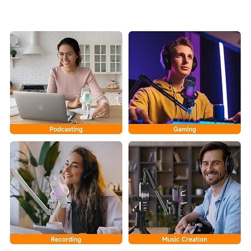 comica EJoy Uni (A)-White USB Microphone for Computer and Smartphone,48Khz/24Bit RGB Cardioid Condenser Gaming Mic for Podcasting,Streaming,Recording,Music Creation,with Boom Arm Stand thumbnail 6
