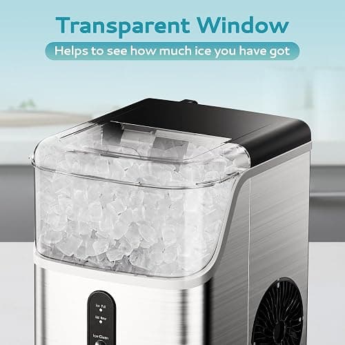 EUHOMY Nugget Ice Makers for Countertop with Ice Scoop & Basket, Self-Cleaning Sonic Pebble/Pellet Ice Maker Machine with 35lbs/24H Soft Ice for Home/Kitchen/Office, Stainless Steel, Silver thumbnail 9