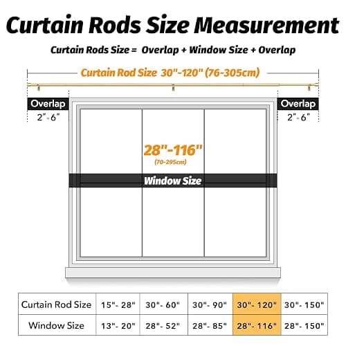 GEEBOBO Gold Curtain Rods for Windows 66 to 120 Inch | 1 Inch Adjustable Heavy Duty Easy Install Curtain Rods Set for Patio, Farmhouse, Bedroom, Living Room (Gold, 30"-120") thumbnail 3