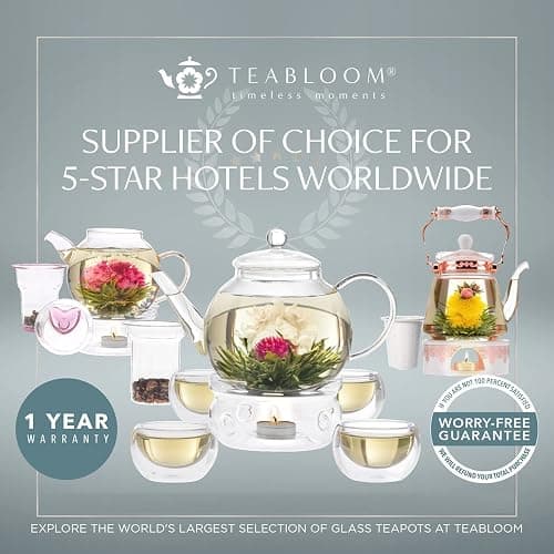 Teabloom Stovetop & Microwave Safe Glass Teapot with Removable Loose Tea Glass Infuser – Includes 2 Blooming Teas – 2-in-1 Tea Kettle and Tea Maker – Tea Purist's Choice thumbnail 8
