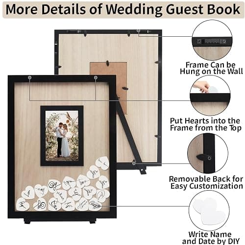 HYMENEX Wedding Guest Book Alternative, Guest Book Wedding Reception, Wedding Guest Book with Wooden Hearts Guest Book Signs for Wedding Anniversary Birthday Party Baby Shower thumbnail 4
