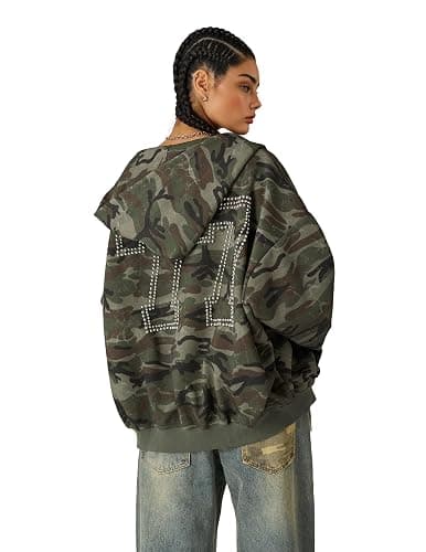 Aelfric Eden Camo Zip Up Hoodie with Studded Y2k Graphic Oversized Hoodies Vintage Streetwear Outfits thumbnail 3