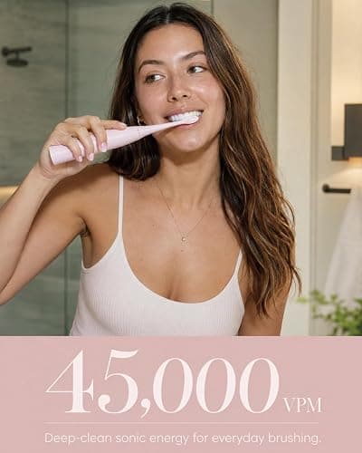 MySmile DY156 Electric Toothbrush for Adults, Rechargeable Sonic Battery Toothbrush Portable with 3 Brush Heads, 2 Mins 5 Modes Smart Timer, 45000VPM, One Charge for 60 Days - Pink thumbnail 2