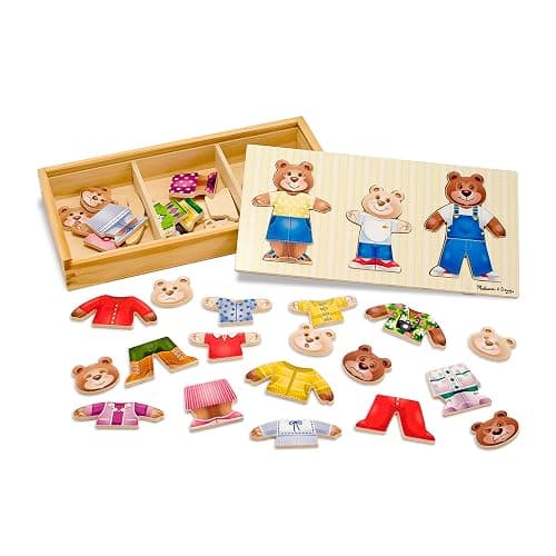 Melissa & Doug Wooden Bear Family Dress-Up Puzzle, 45 Pieces Mix and Match Outfits, Sorting & Matching Toy with Storage Case, Educational Puzzle for Toddlers Ages 3+ - Image 1