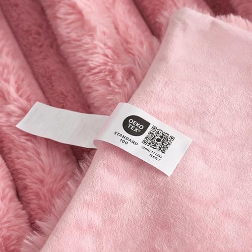 Cozy Bliss Faux Fur Throw Blanket for Couch, Cozy Warm Plush Striped Blanket for Sofa Bedroom Living Room, 50 * 60 Inches Hot Pink thumbnail 9