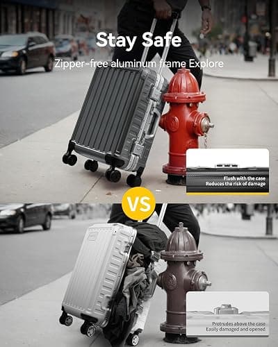 Carry On Luggage with Spinner Wheels, 8010S Aluminum Frame Zipperless Polycarbonate Hard Shell Suitcase (ZX-Core, Silver, 20 Inch) thumbnail 7