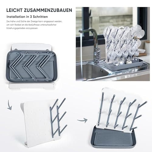 Termichy Baby Bottle Drying Rack: Large Vertical Bottle Dryer Rack Holder - Space Saving Standing Drying Rack for Baby Bottles and Pump Part Cleaning (Gray) - Gray thumbnail 7