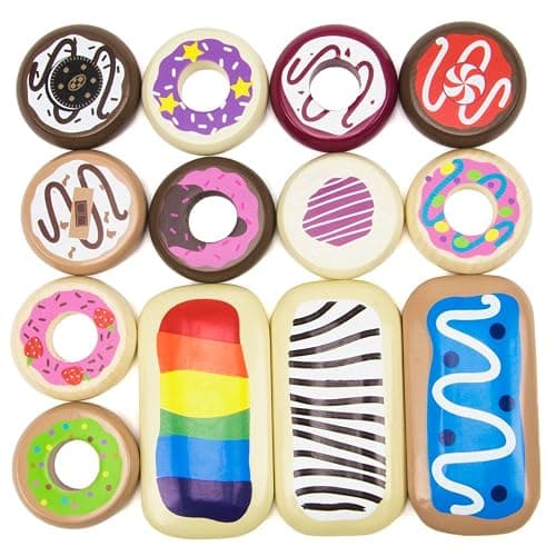 Baker's Dozen Wooden Donuts, 13 Assorted Colorful Wood Eats! Pastries by Imagination Generation thumbnail 8