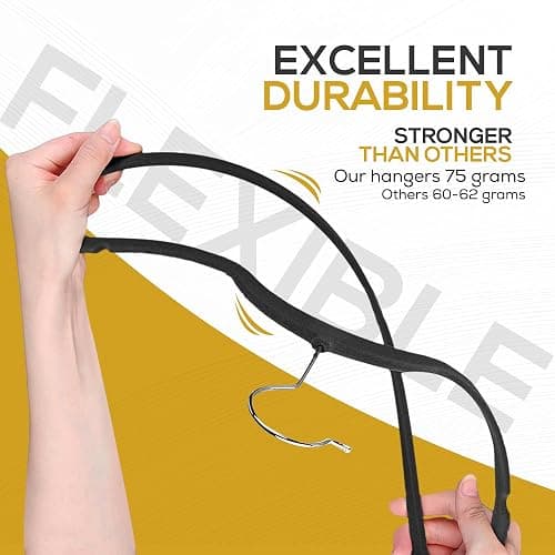 Techzoo 50 Pack New Premium Quality Velvet Hangers Ultra Thin Non Slip Adult Felt Space Saving Hangers for Closet Heavy Duty Coat Pants Jackets Dress Hangers 360° Swivel Hook Hold Upto 10 lbs Black thumbnail 8