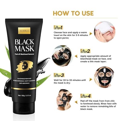 YLNALO Blackhead Remover Mask Kit, Charcoal Peel Off Facial Mask with Brush and Pimple Extractors, Deep Cleansing for Face Nose Blackhead Pores Acne, For All Skin Types (3.5 Fl.oz) thumbnail 4