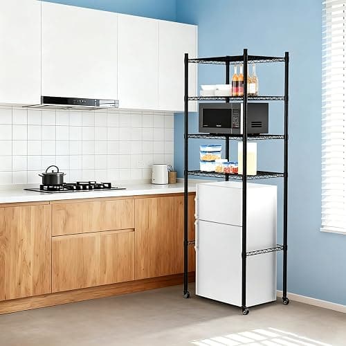 YVTCRTCW 4 Tier Mini Fridge Shelf with Wheels | Adjustable Height Metal Storage Shelf | for Mini Fridge & Microwave Stand | Easy Assemble for Dorm, Kitchen, Office | Black thumbnail 5