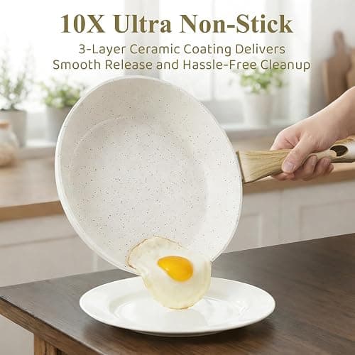Bazova 25Pcs Pots and Pans Set Non Stick, Titanium-Reinforced Ceramic Cookware Set Non Stick, Non Toxic PFAS-Free Induction Ready, Long-Lasting Performance, Full Kitchen Set with 3 Casseroles thumbnail 2
