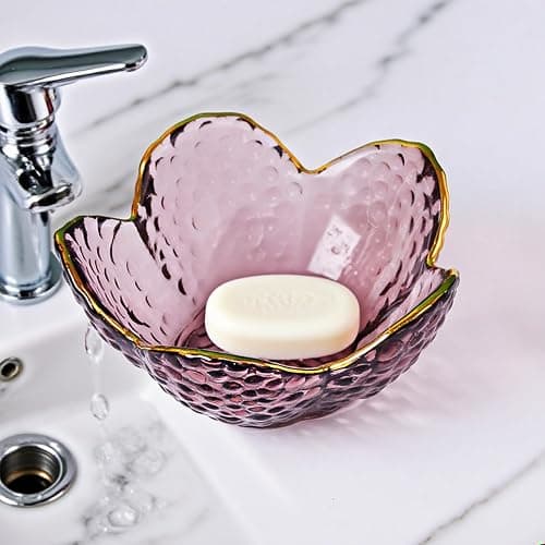 BROSEBEAQ Small Pink Glass Jewelry Dish Tray, Bathroom Jewlery Tray, Flower Ring Dish Jewlry Plate, Crystal Engagement Jewerly Ring Holder for Women, Nightstand Decor Trinket Jewelry Bowl Gift for Mom thumbnail 7