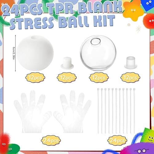 Suncalla DIY Ball Making Kit Easy DIY 24 TPR Blank Ball Shells, Rotundity | 12 Fillers, Create Asmr Anxiety Relief Kit, Handmade Balls, Self Care Gifts for Adult Making Pressure Balls thumbnail 3