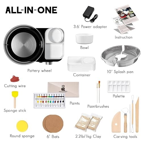 Pottery Wheel for Adults - Complete Pottery Tools Kit for Beginners, 6" Turntable Two-Way Rotation Adjustable Speed, 2.2 lbs. Air Dry Clay, Mini Clay Making Pottery Wheel with Storage Design (Black) thumbnail 2