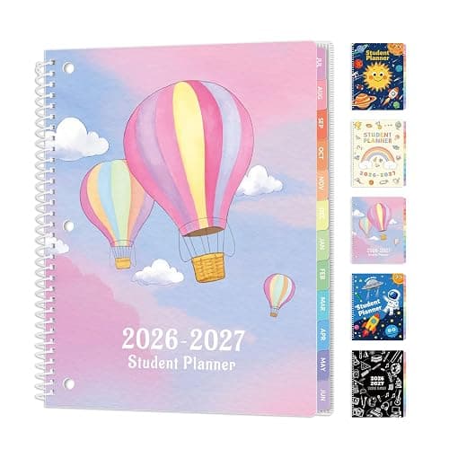 SUNEE Elementary Student Planner 2026-2027, Academic Year Jul. 2026 - Jun. 2027, 8.5"×11" School Planner, Weekly & Monthly Lesson Datebooks with 3-Hole Punched/Bookmark/Monthly Tabs, Colorful Balloon - Image 1