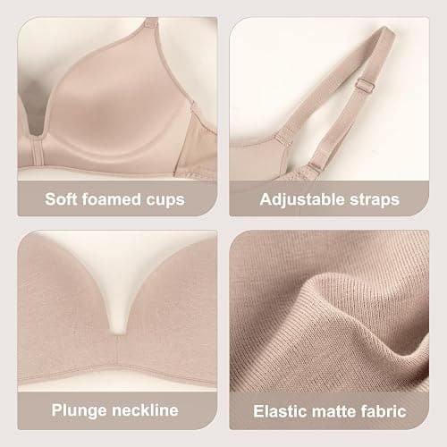Eleplus 3 Pieces Lightly Lined Wireless Bras for Women Comfy Plunge T Shirt Bra Pack thumbnail 5