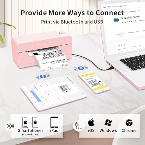 JADENS Bluetooth Thermal Label Printer 4x6, Pink Wireless Shipping Label Printer for Small Business & Packages, Compatible with iOS, Android, Mac, Windows, Amazon, Etsy, Ebay, Shopify thumbnail 3