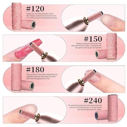 100pcs 180 Grit Small Sanding Bands for Nail Drill with 2pcs 3/32’’ Upgrade Mandrels Bits, Mini Sanding Bands for Nail Drill for Manicure Nail Salon and Nail Enthusiasts Use, Pink - 180 Grit-Pink thumbnail 3