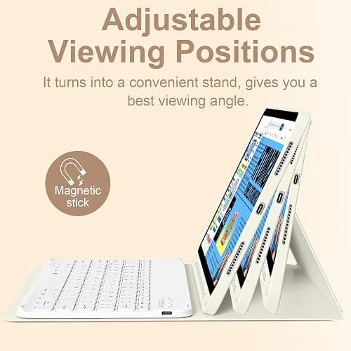 BQDIYOO Case for iPad Air 7th/6th 11-inch M3/M2 (2025/2024) & 10.9 inch Air 5th 4th Gen with Keyboard 2022 2020, Detachable Wireless Keyboard Cover with Pencil Holder, Auto Sleep/Wake, Cream White thumbnail 5