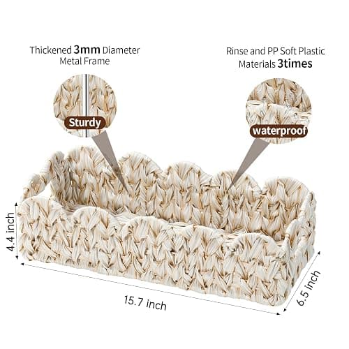 Coeusy Scalloped Toilet Paper Storage Basket,Boho Small Bathroom Basket,Wicker Decor Baskets for Bathroom,Bedroom,Living Room,Coastal Bathroom Decor Accessories thumbnail 3