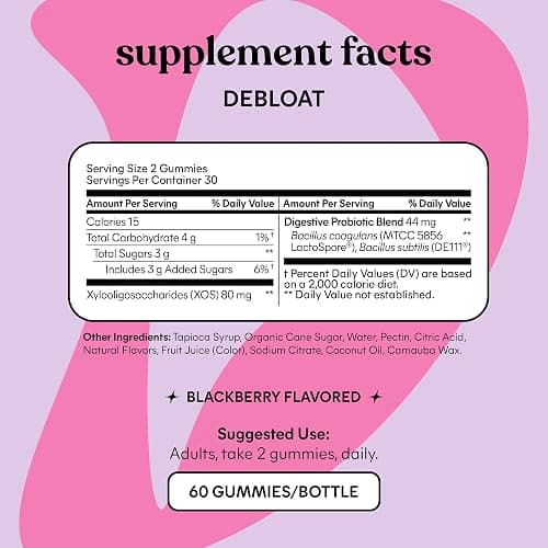 Lemme Debloat - Digestive & Gut Health Gummies with 2 Clinically Studied Probiotics & Prebiotic, Vegetarian, Gluten Free, Non GMO, BlackBerry Flavor (60 Count) thumbnail 5
