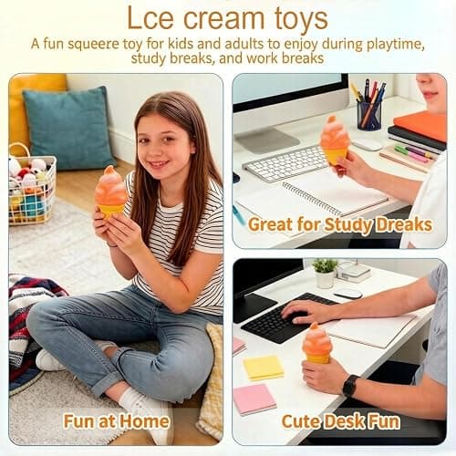 Ice Cream Squeeze Squishy, Ice Cream Cone Dumpling Slow Rise Sensory Toy Soft Squishy Sensory Squeeze Ball (Blue) thumbnail 6