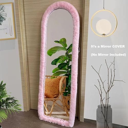 UYRIE Fluffy Mirror Cover - 59"x16" Full Length Ultra Soft Non-Slip Cover Universal Stretch Cover Warm Home Decor for Bedroom Cloakroom (White-Without Mirror) thumbnail 7