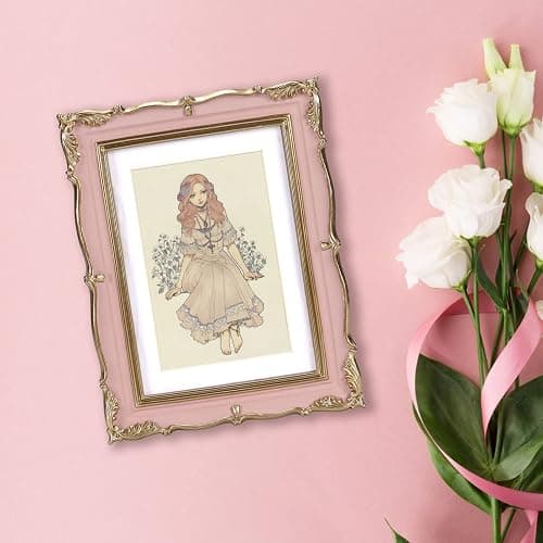 PHAREGE Vintage Picture Frame 5x7 Pink Gold, 5 by 7 Ornate Decorative Antique Frame with Mat for 4x6 Photo, Fancy Matted Frame for Desktop or Wall, Horizontal or Vertical thumbnail 5