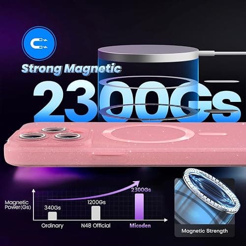 Micoden for iPhone 13 Pro Max Case for Women Girls,Cute Bling Sparkle Glitter Magnetic Compatible with MagSafe Shockproof Camera Protection Slim Soft Silicone Phone Case for iPhone 13 Pro Max, Pink thumbnail 4