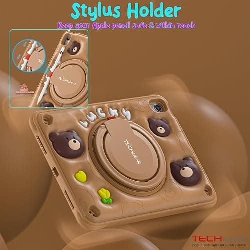 TECHGEAR BubblyToons Teddy Bear Case for iPad 11" A16 (11th Gen 2025) & 10.9" (10th Gen 2022) - Rugged Child-Safe Fun Case, Built-in Stand, Rotating Hand Grip & Soft Durable Shell for Kids & Classes thumbnail 6
