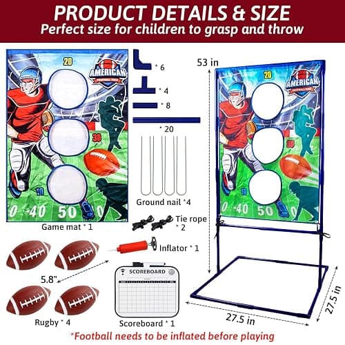 Punieayi Football Toss Game with 4 Inflatable Balls, Football Throwing Target Games for Boys 8-12, Sports and Outdoors Toys for Kids Ages 3+ thumbnail 7