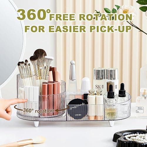 BULLA Makeup Organiser, 360 Rotating Makeup Organiser, Rotating Compartment 2 In 1 Cosmetic Storage, Makeup Organizer Storage Is Perfect for Dresser, Bathroom, Bedroom (Crystal Clear) thumbnail 5