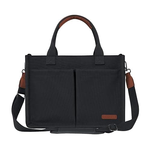 FIORETTO Womens Canvas Tote Bag Purse with Individual Compartment, Zipper Top, Reinforced Bottom & Luggage Sleeve thumbnail 2