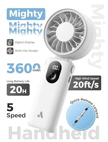 Aecooly Mighty Portable Handheld Fan | 20H Max Cooling Time | 3 Flexible Modes | 5 Speeds Wind | Battery Level Display | USB Rechargeable Mini Personal Battery Powered, Gifts for Women, Travel -White thumbnail 2