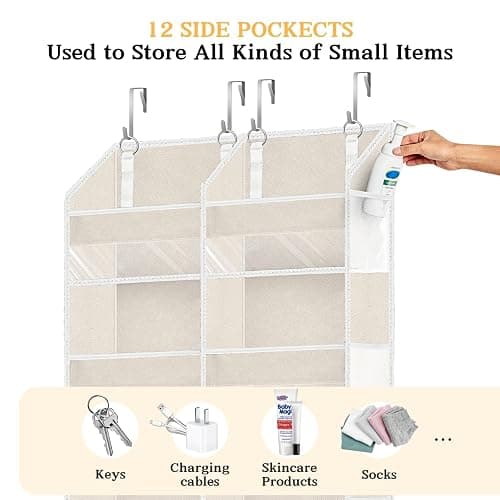 Ofiray-home Over the Door Organizer 6 Tiers, Extra Large Behind Door Storage of 12 Compartments,80 lbs Weight Capacity Hanging Storage Organizer with Clear Window Kids Toys, Shoes, Diapers,Beige thumbnail 5