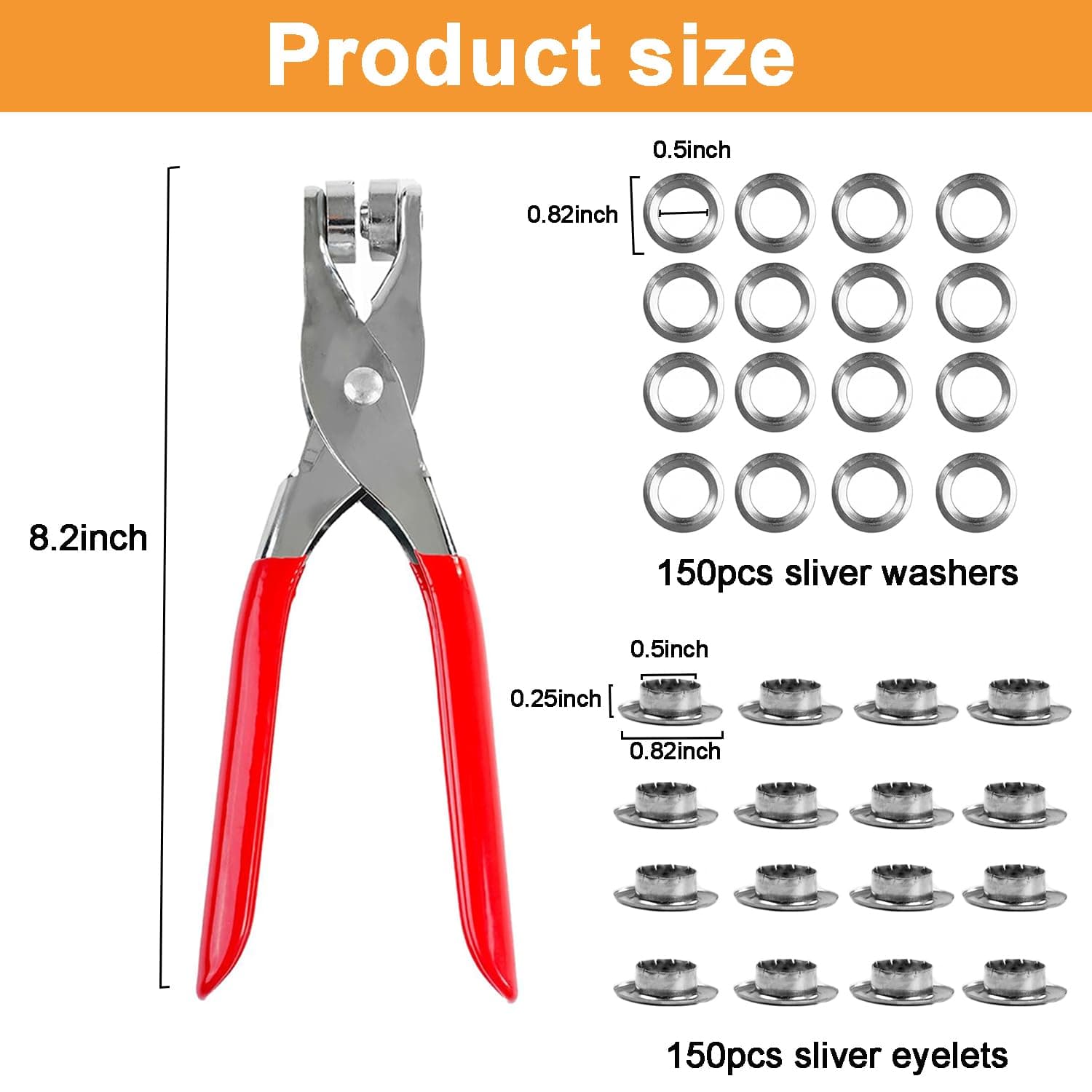 150Pcs 1/2 Inch Grommet Tool Kit, Leather Hole Punch Pliers,Silver Metal Eyelets for Leather, Fabric, Belts & Shoes Repair thumbnail 2