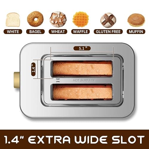 SEEDEEM Toaster 2 Slice, Touch Control Screen, Smart Stainless Toaster, 6 Shade Setting, 6 Bread Selection, Countdown, Removable Crumb Tray, 900W, Matte Black thumbnail 5