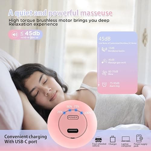 NEPQ Mini Massage Gun, SK6 Fascial Gun Portable Deep Tissue Percussion Muscle Back Head Massager for Pain Relief with 4 Massage Heads 4 Speed High-Intensity Vibration Rechargeable (Pink) thumbnail 7