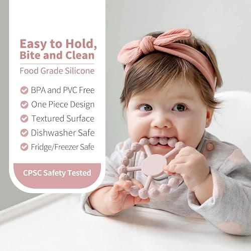 SAMiGO Baby Girl Teething Toys for 3-6 6-12 Months, Silicone Teether Rings | 2 Pack Baby Chew Toys, Inspired by Ferris Wheels, Soft & Textured for Teething Relief, Easy to Grip and Clean thumbnail 3