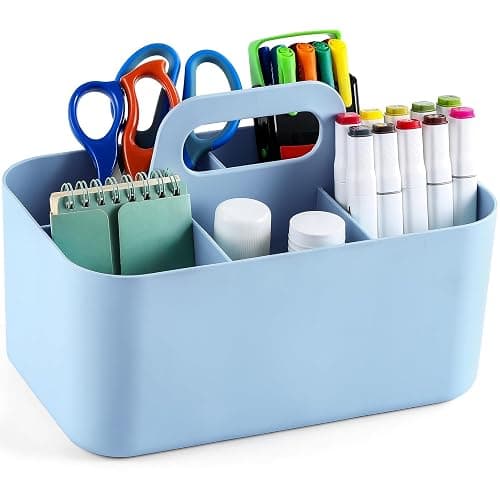 Multiuse Caddy Organizer with Handle, Portable Divided Plastic Tote Bin - Art Craft, Stationary Pen Marker Crayons, Makeup Hair Supplies Storage - Bathroom, Classroom, Dorm, Office, Desk Holder - Blue thumbnail 8