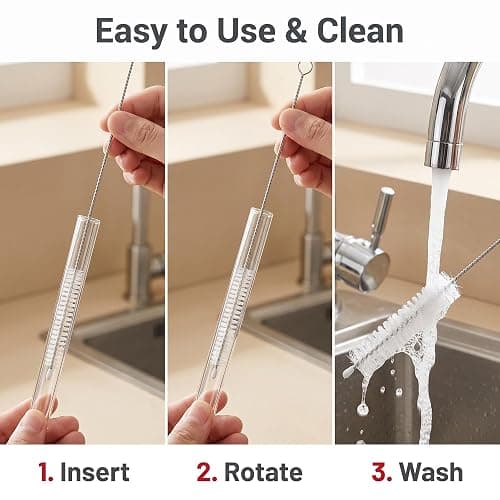4 Pack Straw Cleaner Brush, Reusable Metal Handles Straw Cleaner Brush Extra Long for Stanley Mug 40, 30, 20 oz, 10mm Wide for Sippy Cup, Water Bottle and Tubes (Clear） thumbnail 6